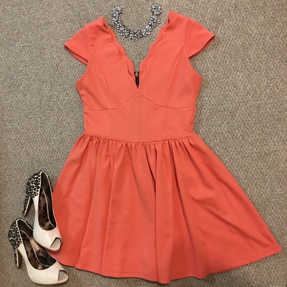 MELON ORANGE SUMMER SUNDRESS MEDIUM SCALLOPED - Picture 2 of 6